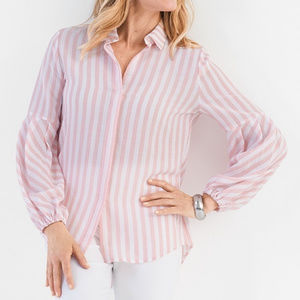 Chico's Striped  Pink Stripes Drama-Sleeve Shirt
